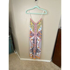 Jealous Tomato Boho Multicolor Printed Maxi Dress Small Spaghetti Straps Rayon